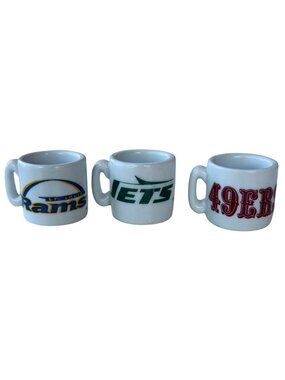 Set of 3 VINTAGE NFL Rams Jets 49ers Mini Ceramic Souvenir Mugs 1.25" Height